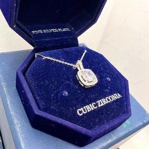 Macy's Necklace Silver Plated Cubic Zirconia Pave Pendant Necklace!